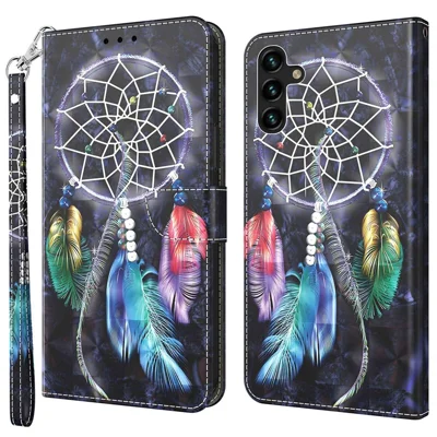 Чехол-книжка из искусственной кожи для Samsung Galaxy A14 5G / A14 4G с 3D рисунком, с подставкой и ремешком на запястье - Ловец снов