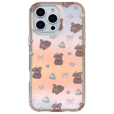 For iPhone 16 Pro Case IMD Laser Bear Design IMD Shockproof Phone Cover