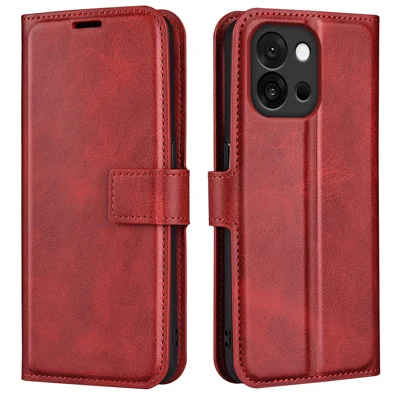 For OnePlus 13T 5G Stand Case Anti-Scratch Calf Texture Leather Phone Cover - Red
