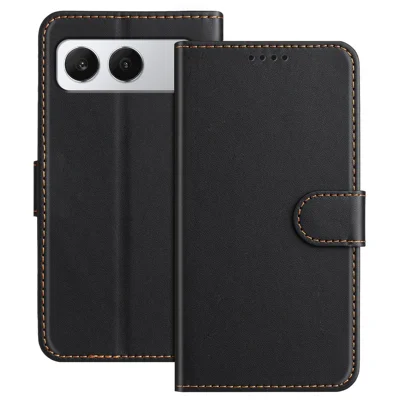 For OnePlus Nord 4 Leather Case Wallet Stand Solid Color Anti Drop Phone Cover - Black