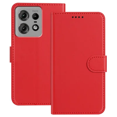 For Motorola Edge 50 Pro 5G Leather Case Wallet Stand Solid Color Anti Drop Phone Cover - Red