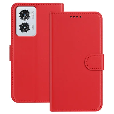 For Motorola Moto G85 5G / Motorola Edge 50 Fusion 5G Leather Case Wallet Stand Solid Color Anti Drop Phone Cover - Red