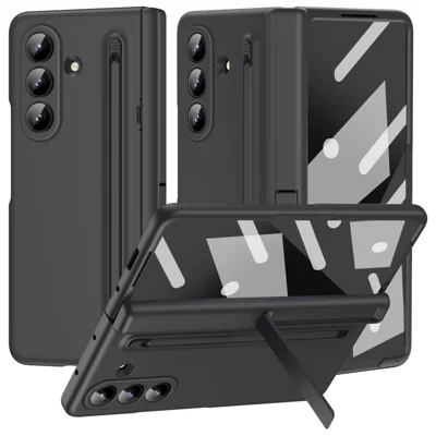 Fodral för Samsung Galaxy Z Fold7 5G med stöd och PC-bakdel med stift och filmskydd av tempersglas - Svart