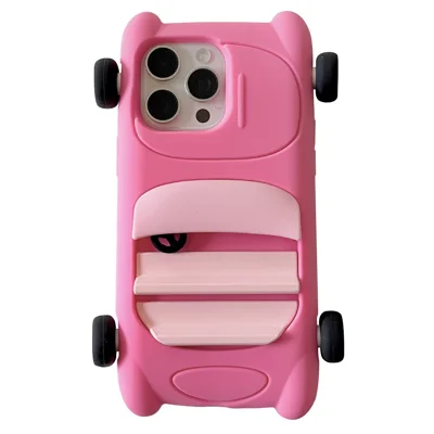 For iPhone 16 Pro Silicone Case Cute Sports Car Style Shockproof Phone Cover - Rose