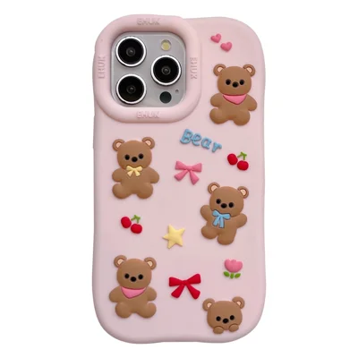 For iPhone 15 Pro Max Silicone Case Shockproof Anti Slip Cute Five Bears Design Phone Back Cover