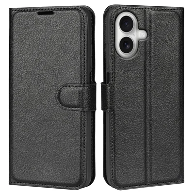 Etui na iPhone 17, etui skórzane z fakturą licha, wodoodporne, portfel z uchwytem - Czarny