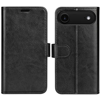 For iPhone Air Case Crazy Horse Texture Stand Leather Phone Cover - Black