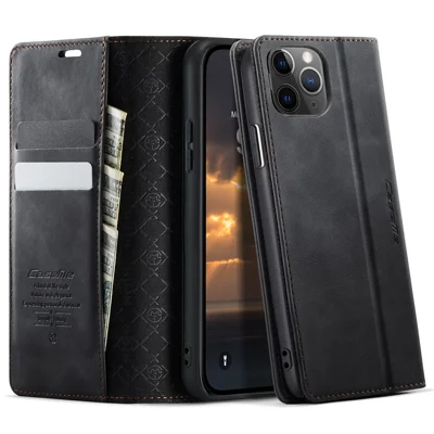 CASEME For iPhone 11 Pro Case  033 Series RFID Blocking Wallet Stand Calf Texture Leather Phone Cover - Black