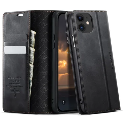 CASEME For iPhone 11 Case  033 Series RFID Blocking Wallet Stand Calf Texture Leather Phone Cover - Black