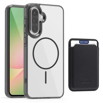 For Samsung Galaxy A56 5G  /  A36 5G Magnetic Case TPU + PC Phone Cover with Card Bag - Transparent Black