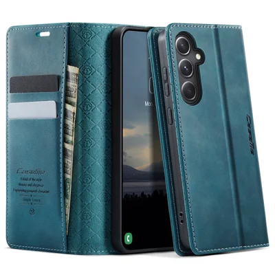 CASEME For Samsung Galaxy S23 FE Case  033 Series RFID Blocking Wallet Stand Calf Texture Leather Phone Cover - Green