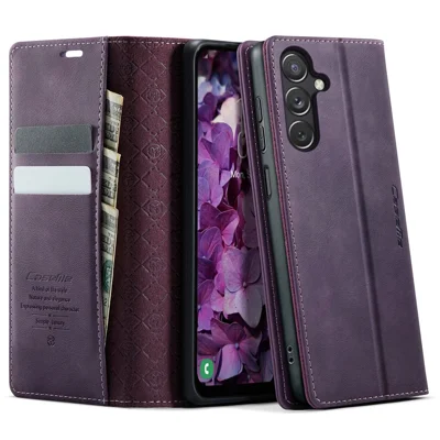 CASEME For Samsung Galaxy A24 4G (162.1 x 77.6 x 8.3mm) Case  033 Series RFID Blocking Wallet Stand Calf Texture Leather Phone Cover - Purple