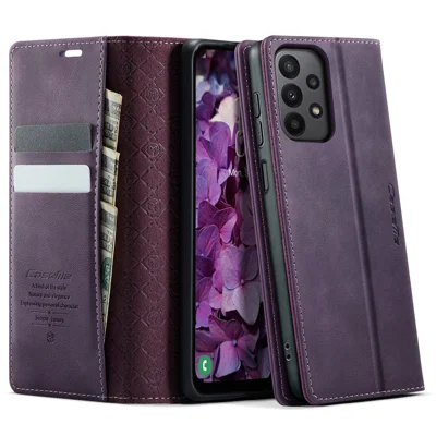 CASEME For Samsung Galaxy M23 5G / Galaxy A23 4G Case  033 Series RFID Blocking Wallet Stand Calf Texture Leather Phone Cover - Purple