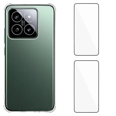 WANLONFENG For Xiaomi 14T Pro TPU Case  WL3 Series 1.5mm Phone Cover with 2Pcs Tempered Glass Films - Transparent