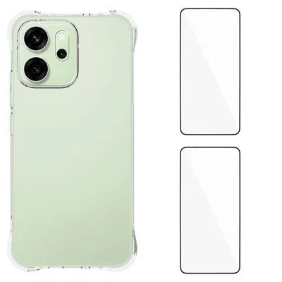 WANLONFENG For Oppo Reno14 5G (Global) TPU Case  WL2 Series 2.0mm Phone Cover with 2Pcs Tempered Glass Films - Transparent