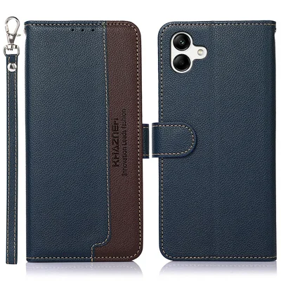 KHAZNEH For Samsung Galaxy A08 5G / A08 4G / A07 5G / A07 4G / A06 5G / A06 4G Case RFID Blocking Wallet Litchi Texture PU Leather Phone Cover - Blue