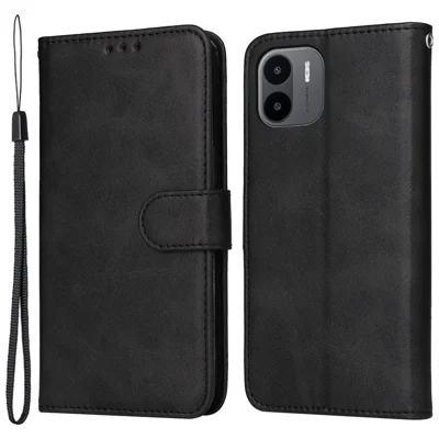 Folia z folii poliuretanowej z fakturą skóry cielęcej z funkcją stojaka i magnesem do Xiaomi Redmi A1 4G / A2 4G, pokrowiec portfelowy - Czarny