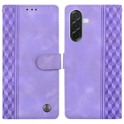 For Samsung Galaxy A16 5G  /  4G Leather Case Imprinted Checkered Pattern Wallet Stand Flip Phone Cover - Purple