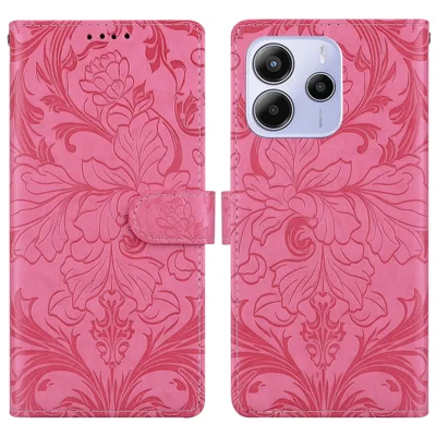 For Xiaomi Redmi Note 14 5G Leather Case Imprinted Floral Pattern Wallet Stand Flip Phone Cover - Rose