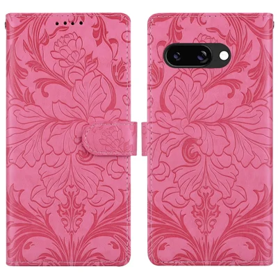 For Google Pixel 9a Leather Case Imprinted Floral Pattern Wallet Stand Flip Phone Cover - Rose