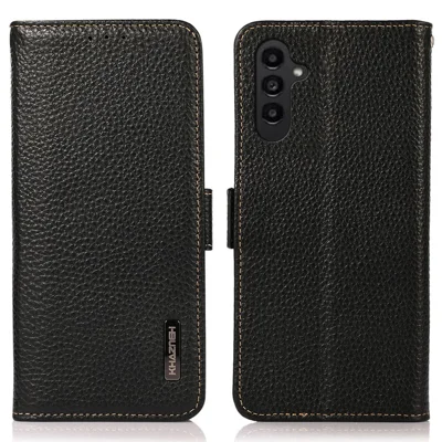 KHAZNEH til Samsung Galaxy A17 5G / A17 4G / A26 5G telefonbeskyttelse i ægte kuelskindsægte med RFID-blokerering - Sort