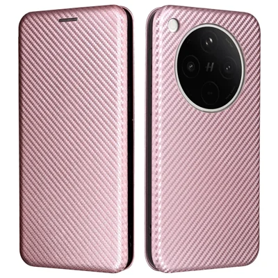 For Oppo Find X8s+ 5G Case Carbon Fiber Texture Drop-Proof PU Leather Phone Cover - Rose Gold
