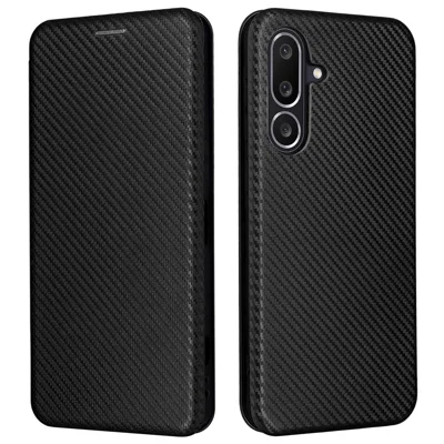 For Samsung Galaxy M56 5G Case Carbon Fiber Texture Drop-Proof PU Leather Phone Cover - Black
