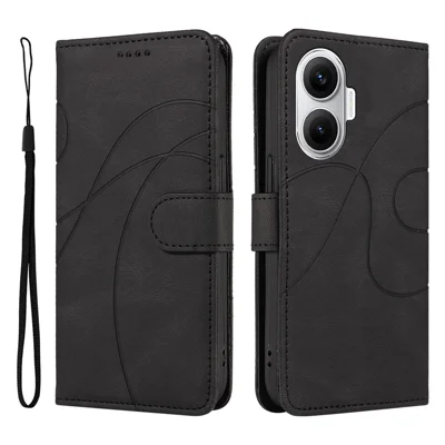 For Xiaomi Poco F7 5G / Xiaomi Redmi Turbo 4 Pro 5G Wallet Case Leather Phone Cover Stand with Curved Line Design -  Black