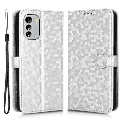 Para Nokia G60 5G Padrão de Ponto Impressa Caixa PU PU Couro+tpu Stand Telefone Com Cinta - Prata