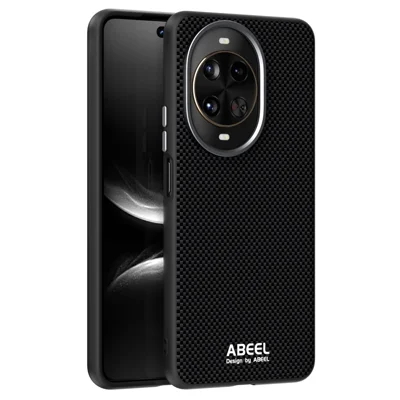 ABEEL لجهاز Huawei nova 14 Pro 5G غطاء هاتف متوافق مع MagSafe مصنوع من البولي كربونات والمطاط الحراري والسبائك الألومنيوم والجلد - أسود