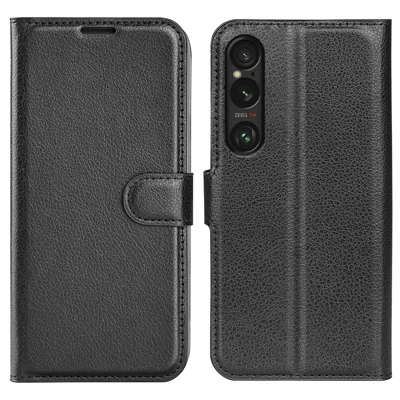For Sony Xperia 1 VII Case Litchi Texture Shockproof Leather Wallet Phone Cover - Black