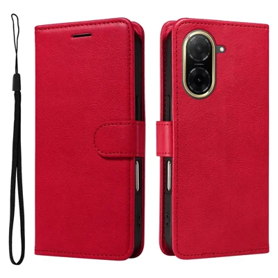 For Xiaomi Redmi A5 4G (171.7mm) / A7 4G (Global) / Poco C71 4G Leather Wallet Case with Strap Solid Color Phone Stand Cover - Red