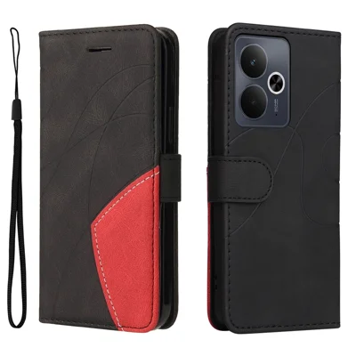 For Realme 14T 5G / Realme 14 5G Leather Phone Case Stand Wallet with Bi-colour Splicing Design - Black