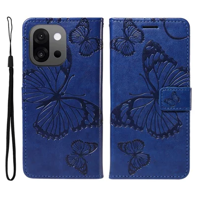For OnePlus 13T 5G Wallet Case Floral Butterfly Imprinted Leather Phone Cover Stand - Blå
