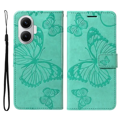 For Xiaomi Poco F7 5G / Xiaomi Redmi Turbo 4 Pro 5G Wallet Case Floral Butterfly Imprinted Leather Phone Cover Stand -  Green