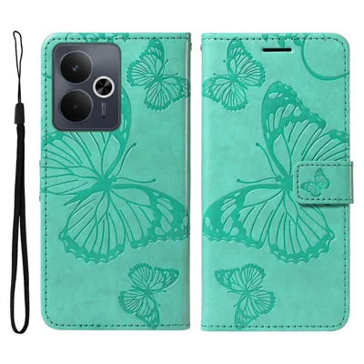 For Realme 14T 5G / Realme 14 5G Wallet Case Floral Butterfly Imprinted Leather Phone Cover Stand -  Green