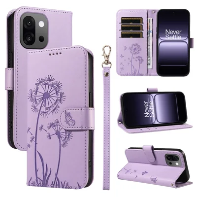 For OnePlus 13T 5G Leather Wallet Case with Strap Dandelion Imprint Phone Stand Cover - Purple