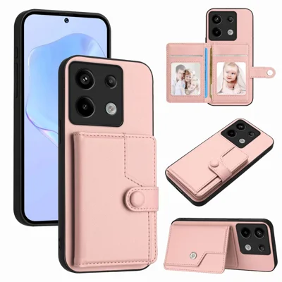 For Xiaomi Poco X6 5G / Xiaomi Redmi Note 13 Pro 5G Case RFID Blocking Card Holder Kickstand TPU + PU Leather Phone Back Cover - Rose Gold