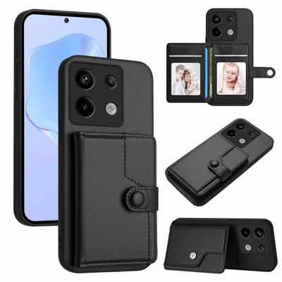 For Xiaomi Poco X6 5G / Xiaomi Redmi Note 13 Pro 5G Case RFID Blocking Card Holder Kickstand TPU + PU Leather Phone Back Cover - Black