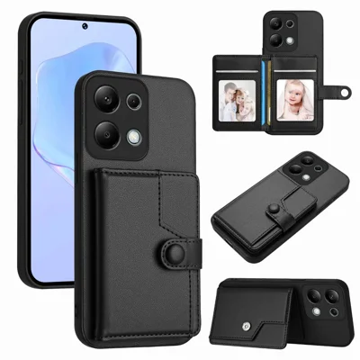 For Xiaomi Redmi Note 13 Pro 4G Case RFID Blocking Card Holder Kickstand TPU + PU Leather Phone Back Cover - Black
