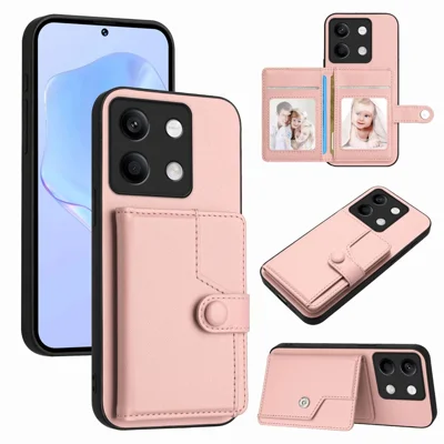 For Xiaomi Redmi Note 13 5G Case RFID Blocking Card Holder Kickstand TPU + PU Leather Phone Back Cover - Rose Gold