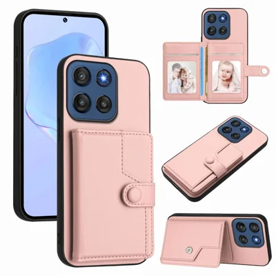 For Motorola Edge 60 Stylus 5G Case RFID Blocking Card Holder Kickstand TPU + PU Leather Phone Back Cover - Rose Gold