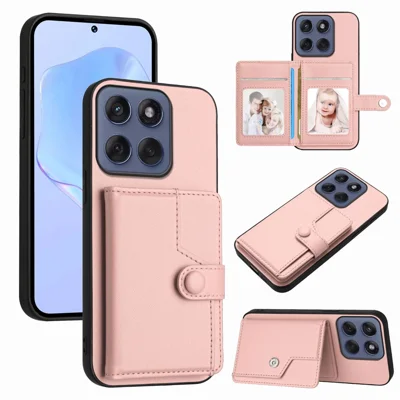 Voor Motorola Edge 60 5G / Motorola Edge 60s 5G / Motorola Edge 60 Fusion 5G hoesje met RFID-blokkering, kaarthouder, standaard, TPU + PU leer telefoonhoes - Roze goud
