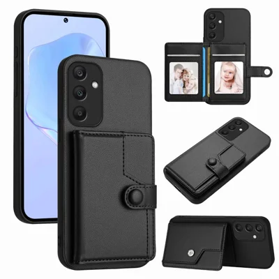 For Samsung Galaxy A25 5G (Global) (161.0 x 76.5 x 8.3mm) Case RFID Blocking Card Holder Kickstand TPU + PU Leather Phone Back Cover - Black
