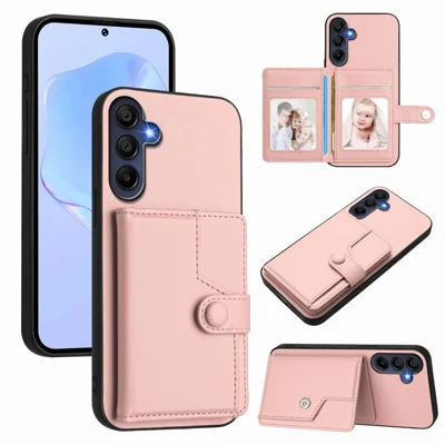 For Samsung Galaxy A16 4G / Galaxy A16 5G Case RFID Blocking Card Holder Kickstand TPU + PU Leather Phone Back Cover - Rose Gold