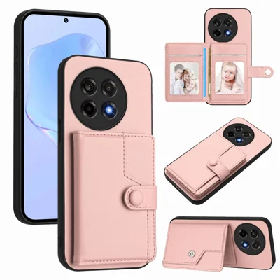 For OnePlus Ace 5 Pro 5G / OnePlus 13R 5G / OnePlus Ace 5 5G Case RFID Blocking Card Holder Kickstand TPU + PU Leather Phone Back Cover - Rose Gold