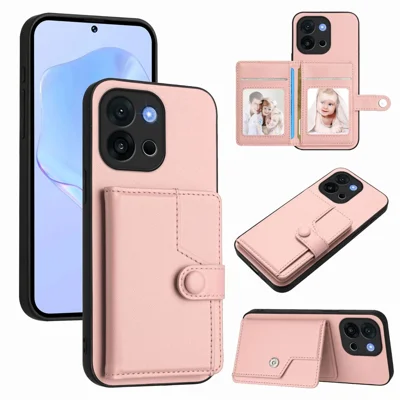 For OnePlus 13T 5G Case RFID Blocking Card Holder Kickstand TPU + PU Leather Phone Back Cover - Rose Gold
