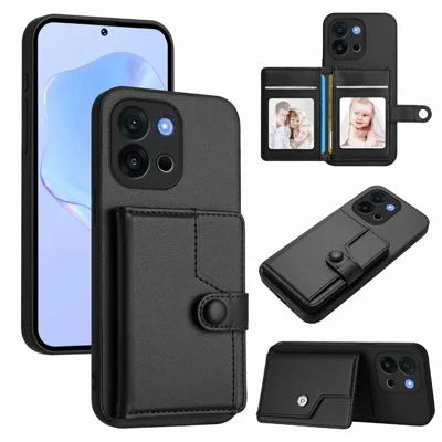 For OnePlus 13T 5G Case RFID Blocking Card Holder Kickstand TPU + PU Leather Phone Back Cover - Black