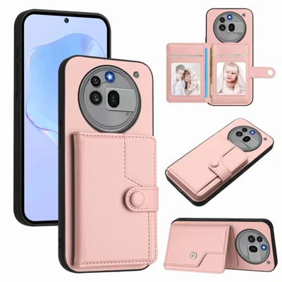 For Nothing Phone (3a) Pro Case RFID Blocking Card Holder Kickstand TPU + PU Leather Phone Back Cover - Rose Gold