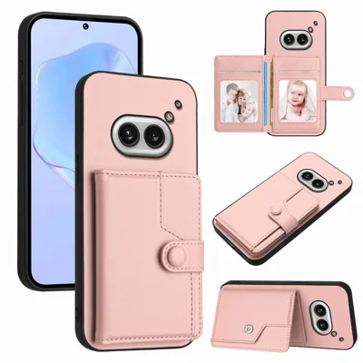 For Nothing Phone (2a) Case RFID Blocking Card Holder Kickstand TPU + PU Leather Phone Back Cover - Rose Gold